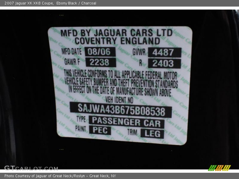 Ebony Black / Charcoal 2007 Jaguar XK XK8 Coupe