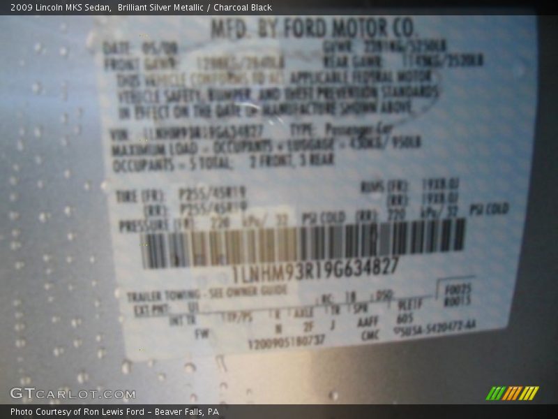Brilliant Silver Metallic / Charcoal Black 2009 Lincoln MKS Sedan