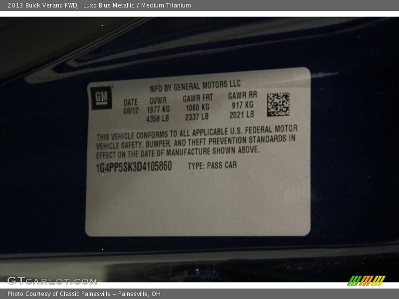 Luxo Blue Metallic / Medium Titanium 2013 Buick Verano FWD