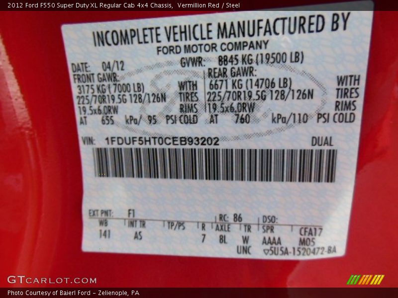 Vermillion Red / Steel 2012 Ford F550 Super Duty XL Regular Cab 4x4 Chassis