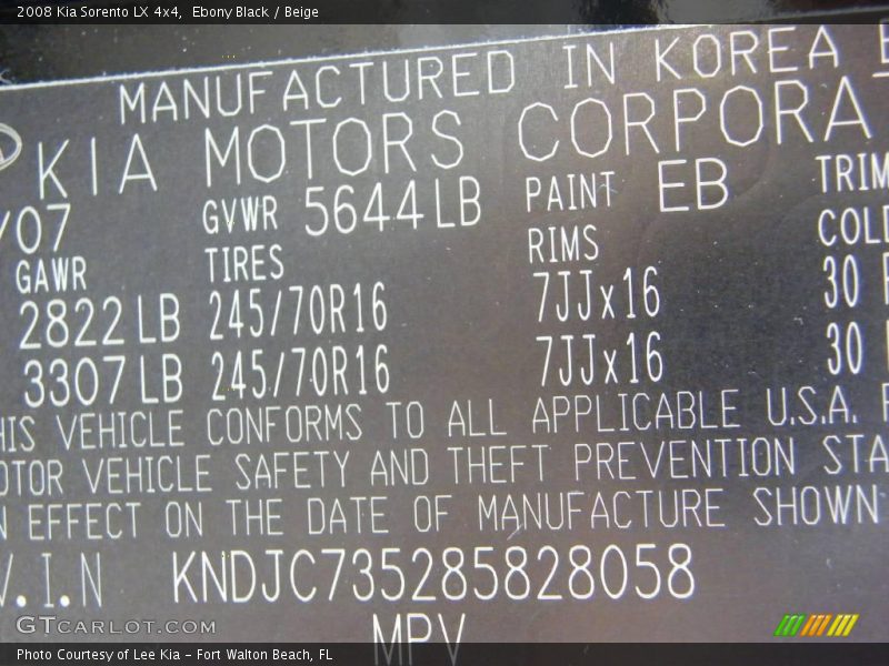Ebony Black / Beige 2008 Kia Sorento LX 4x4