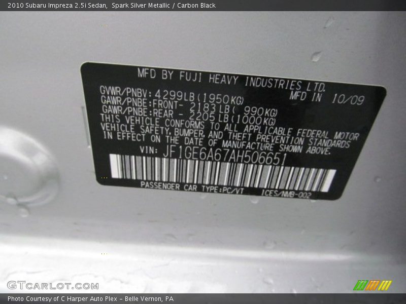 Spark Silver Metallic / Carbon Black 2010 Subaru Impreza 2.5i Sedan