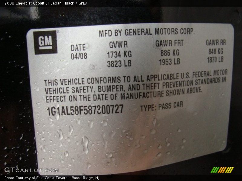 Black / Gray 2008 Chevrolet Cobalt LT Sedan