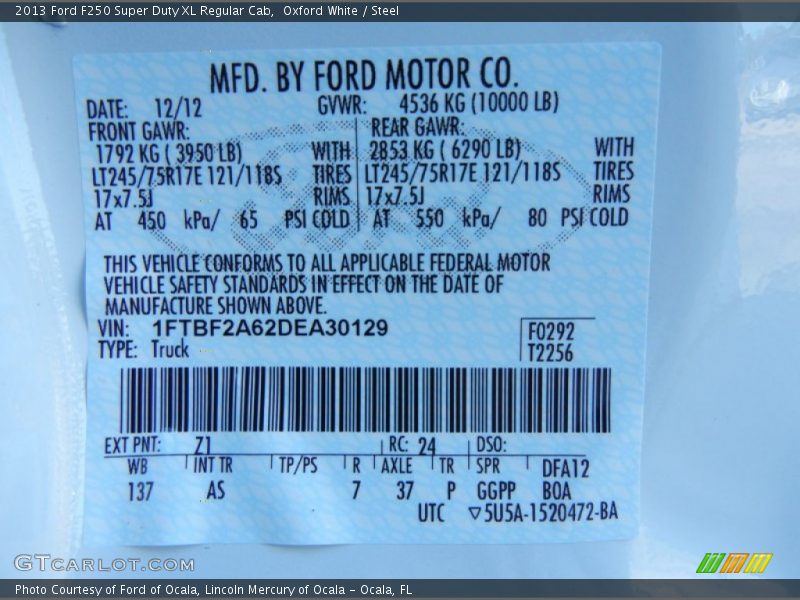 Oxford White / Steel 2013 Ford F250 Super Duty XL Regular Cab