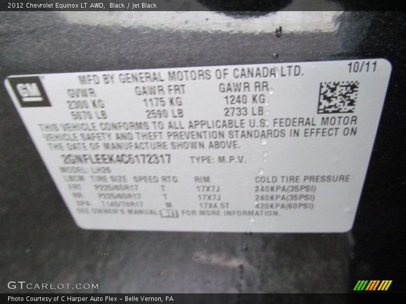 Black / Jet Black 2012 Chevrolet Equinox LT AWD
