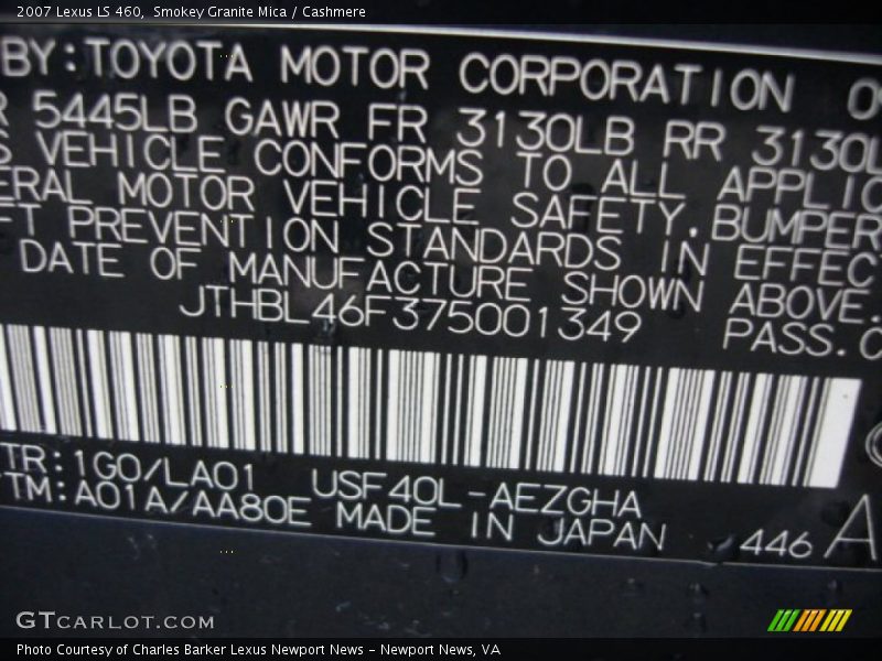 Smokey Granite Mica / Cashmere 2007 Lexus LS 460