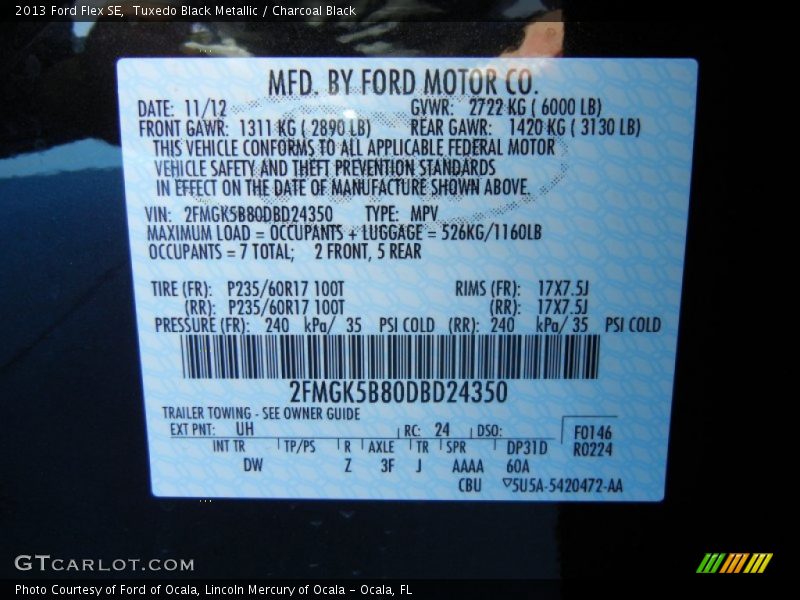 Tuxedo Black Metallic / Charcoal Black 2013 Ford Flex SE