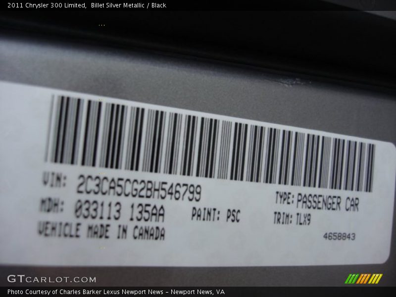 Billet Silver Metallic / Black 2011 Chrysler 300 Limited