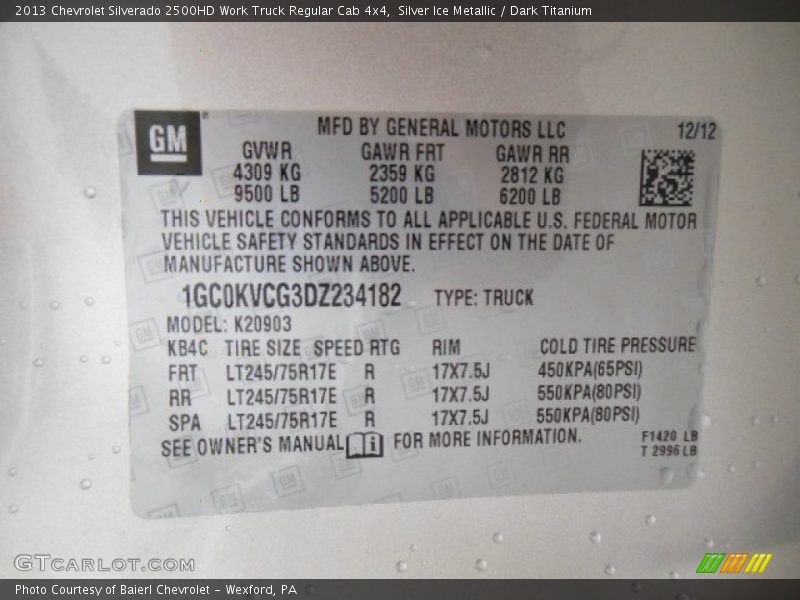 Silver Ice Metallic / Dark Titanium 2013 Chevrolet Silverado 2500HD Work Truck Regular Cab 4x4