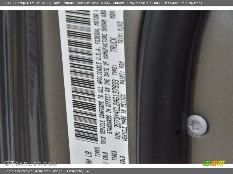 Mineral Gray Metallic / Dark Slate/Medium Graystone 2010 Dodge Ram 3500 Big Horn Edition Crew Cab 4x4 Dually