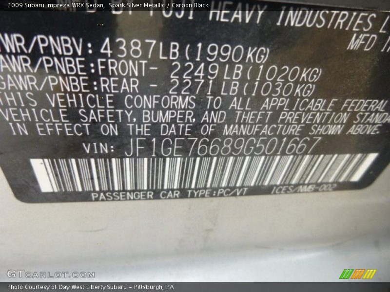 Spark Silver Metallic / Carbon Black 2009 Subaru Impreza WRX Sedan