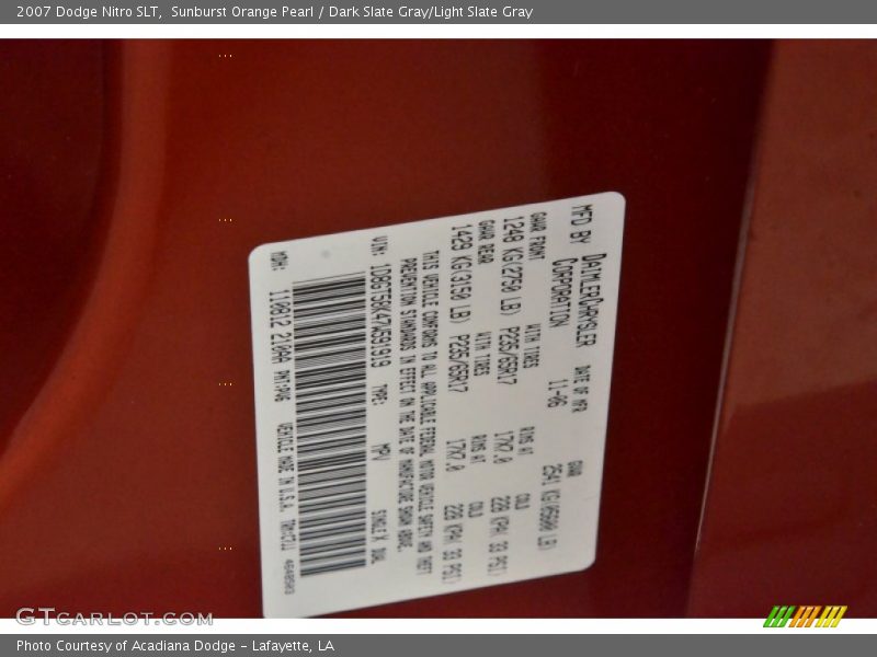 Sunburst Orange Pearl / Dark Slate Gray/Light Slate Gray 2007 Dodge Nitro SLT
