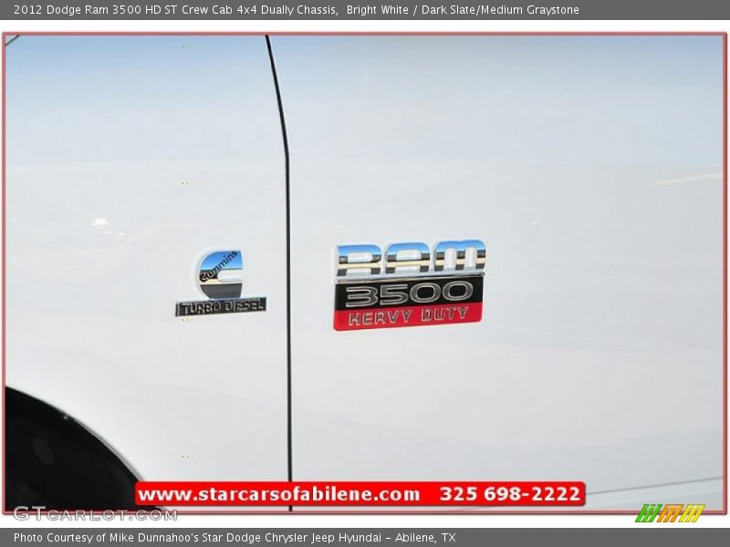 Bright White / Dark Slate/Medium Graystone 2012 Dodge Ram 3500 HD ST Crew Cab 4x4 Dually Chassis