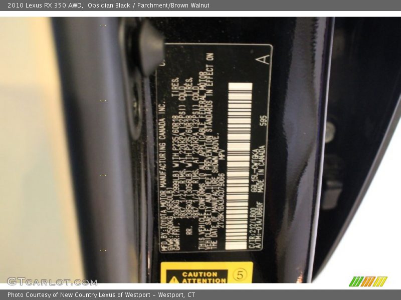 Obsidian Black / Parchment/Brown Walnut 2010 Lexus RX 350 AWD