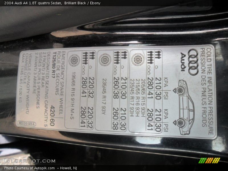 Brilliant Black / Ebony 2004 Audi A4 1.8T quattro Sedan