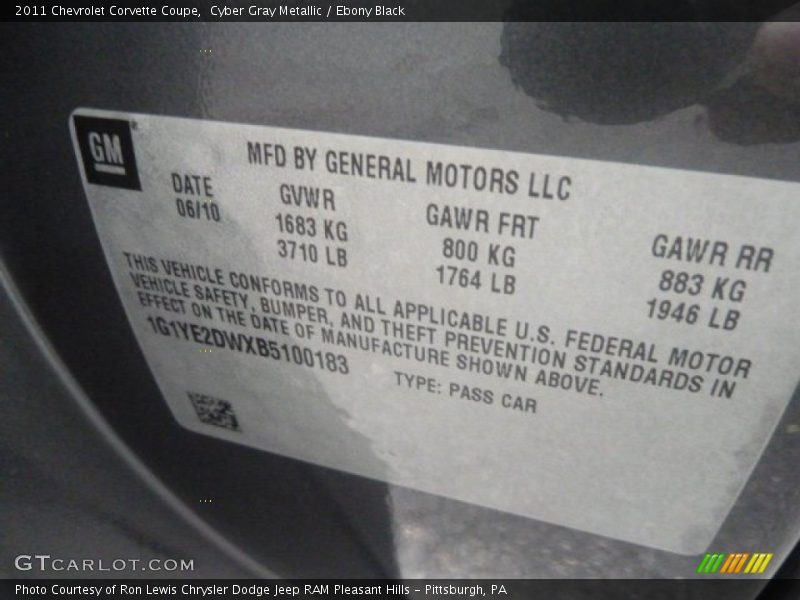 Cyber Gray Metallic / Ebony Black 2011 Chevrolet Corvette Coupe