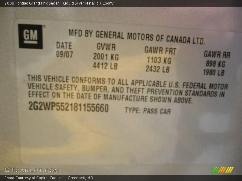 Liquid Silver Metallic / Ebony 2008 Pontiac Grand Prix Sedan