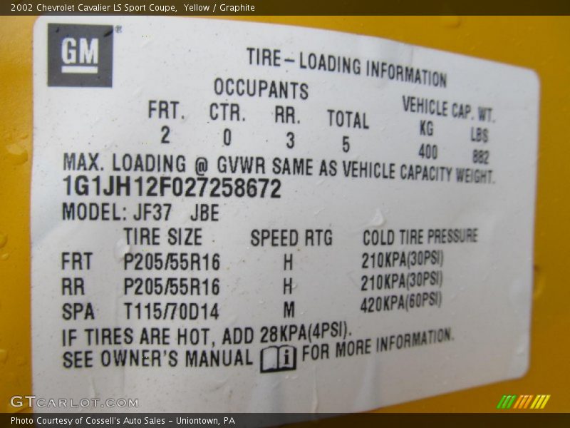 Yellow / Graphite 2002 Chevrolet Cavalier LS Sport Coupe