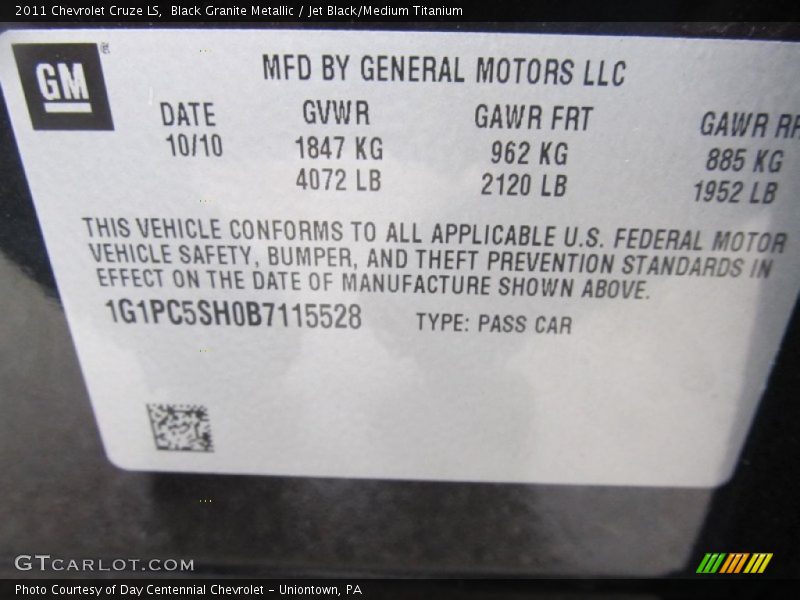 Black Granite Metallic / Jet Black/Medium Titanium 2011 Chevrolet Cruze LS