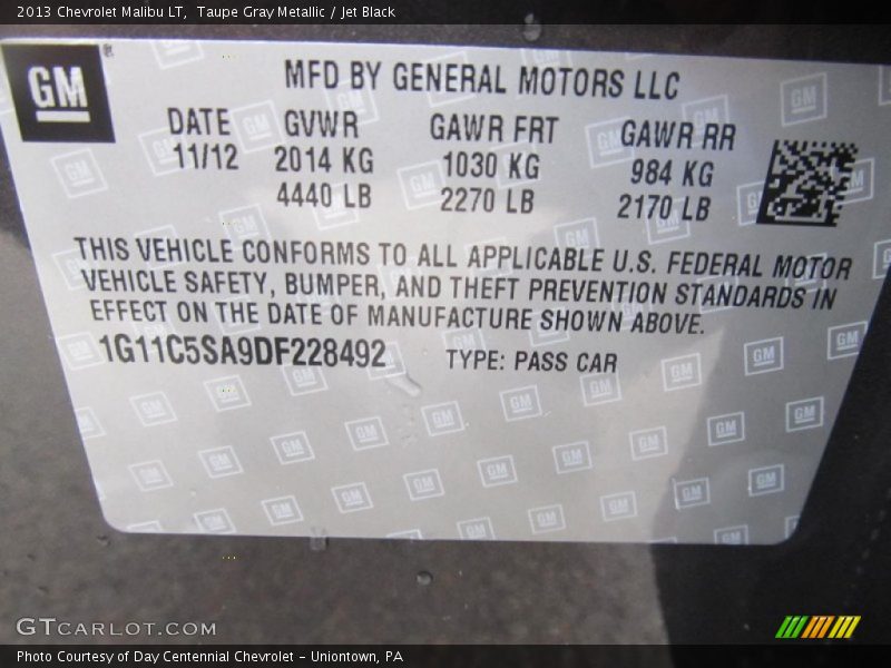 Taupe Gray Metallic / Jet Black 2013 Chevrolet Malibu LT