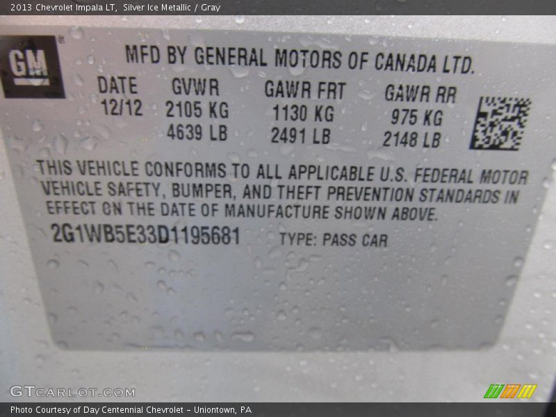 Silver Ice Metallic / Gray 2013 Chevrolet Impala LT