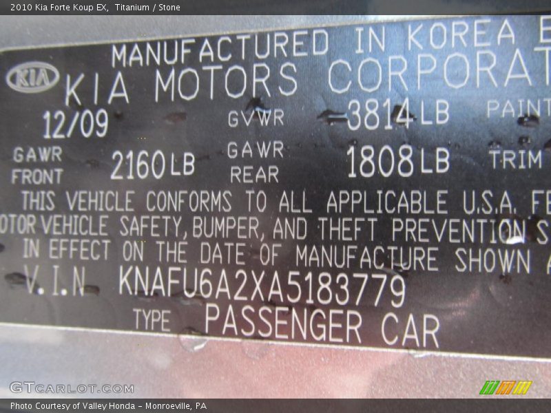 Titanium / Stone 2010 Kia Forte Koup EX