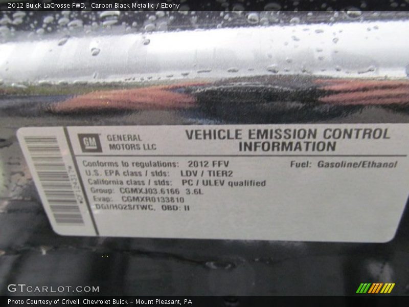 Carbon Black Metallic / Ebony 2012 Buick LaCrosse FWD