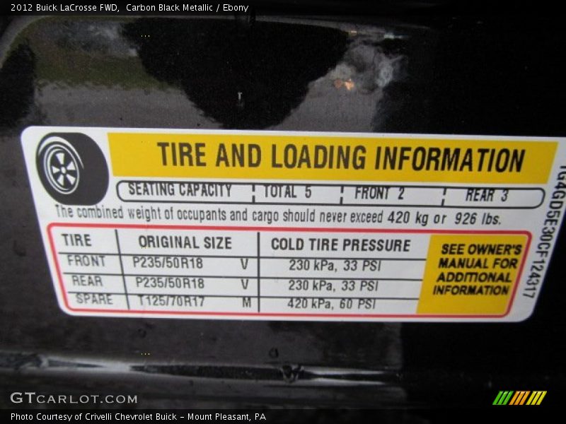 Carbon Black Metallic / Ebony 2012 Buick LaCrosse FWD