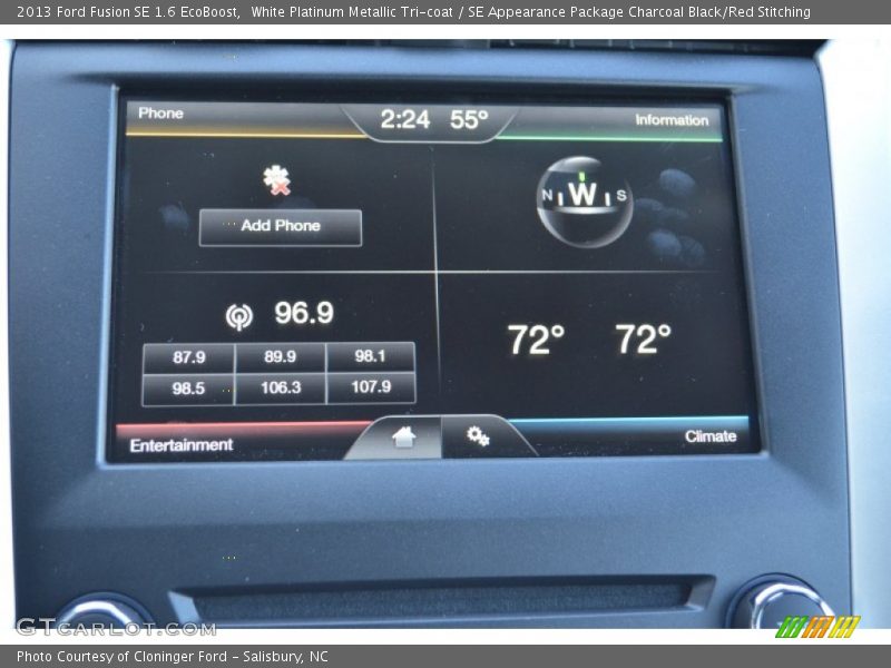 White Platinum Metallic Tri-coat / SE Appearance Package Charcoal Black/Red Stitching 2013 Ford Fusion SE 1.6 EcoBoost
