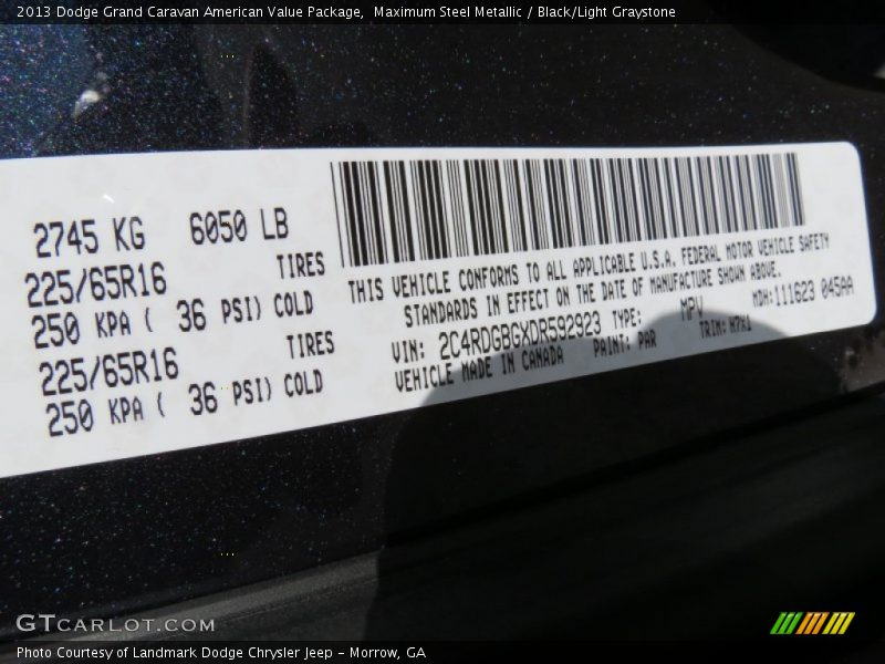 Maximum Steel Metallic / Black/Light Graystone 2013 Dodge Grand Caravan American Value Package