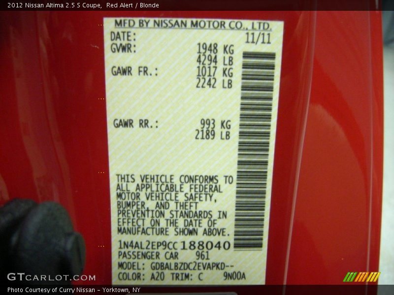 Red Alert / Blonde 2012 Nissan Altima 2.5 S Coupe