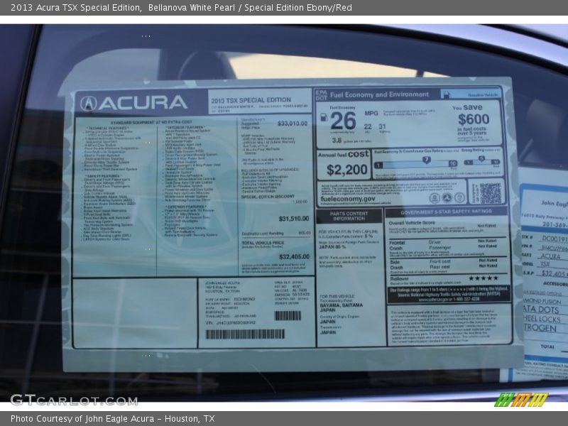Bellanova White Pearl / Special Edition Ebony/Red 2013 Acura TSX Special Edition