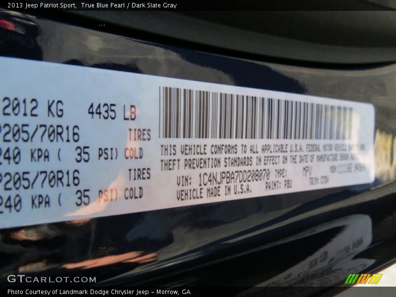 True Blue Pearl / Dark Slate Gray 2013 Jeep Patriot Sport
