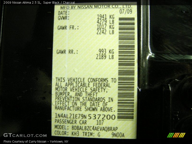 Super Black / Charcoal 2009 Nissan Altima 2.5 SL