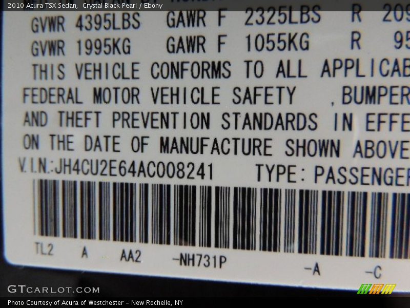 Crystal Black Pearl / Ebony 2010 Acura TSX Sedan