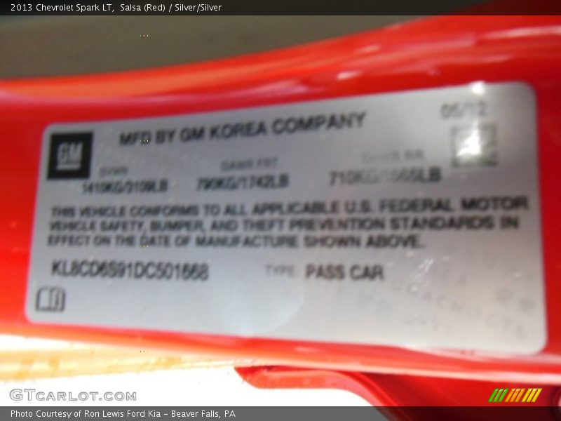 Salsa (Red) / Silver/Silver 2013 Chevrolet Spark LT