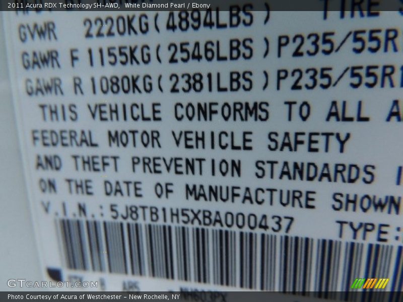 White Diamond Pearl / Ebony 2011 Acura RDX Technology SH-AWD