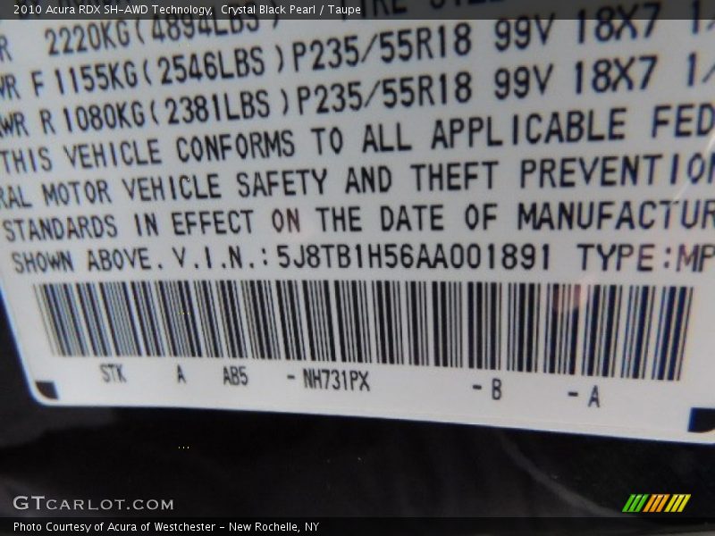 Crystal Black Pearl / Taupe 2010 Acura RDX SH-AWD Technology