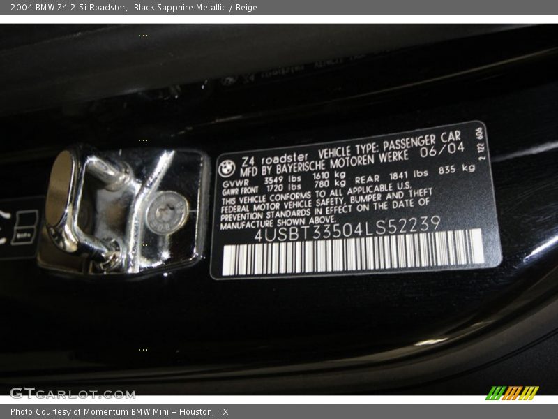 Black Sapphire Metallic / Beige 2004 BMW Z4 2.5i Roadster