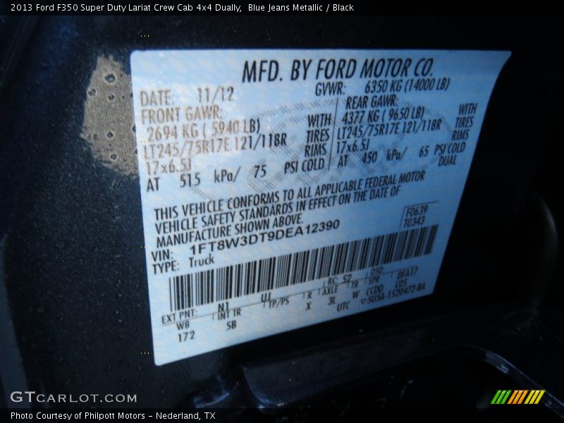 Blue Jeans Metallic / Black 2013 Ford F350 Super Duty Lariat Crew Cab 4x4 Dually