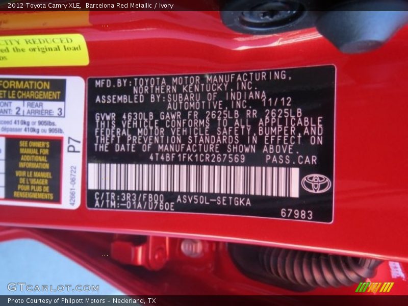 Barcelona Red Metallic / Ivory 2012 Toyota Camry XLE