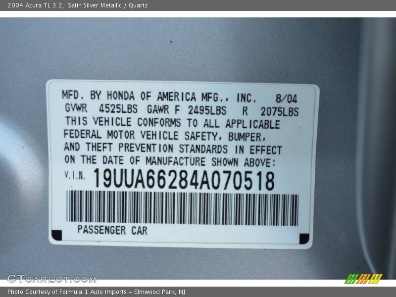 Satin Silver Metallic / Quartz 2004 Acura TL 3.2