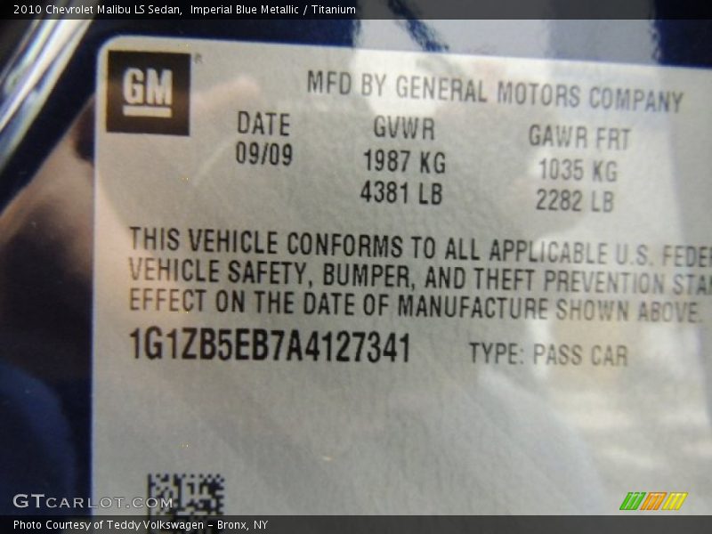 Imperial Blue Metallic / Titanium 2010 Chevrolet Malibu LS Sedan
