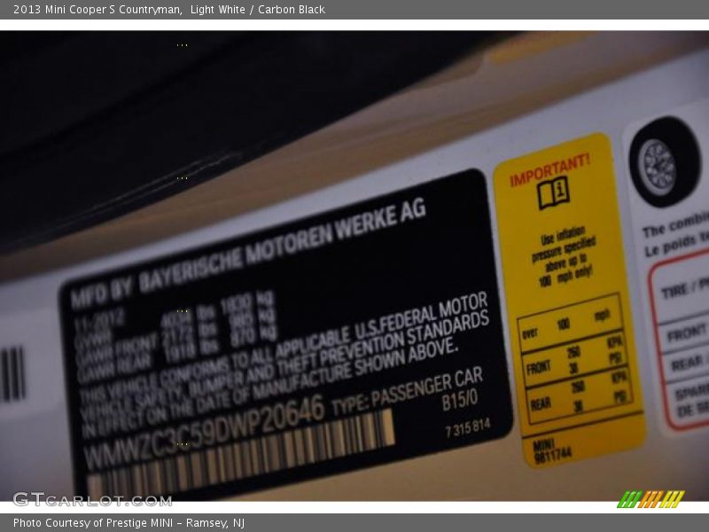 2013 Cooper S Countryman Light White Color Code B15