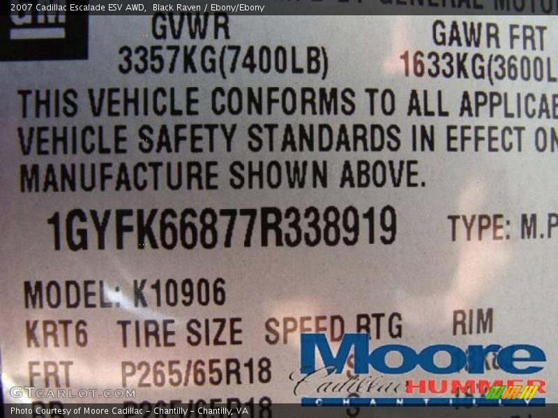 Black Raven / Ebony/Ebony 2007 Cadillac Escalade ESV AWD