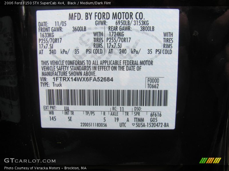 2006 F150 STX SuperCab 4x4 Black Color Code UA