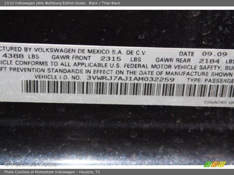 Black / Titan Black 2010 Volkswagen Jetta Wolfsburg Edition Sedan