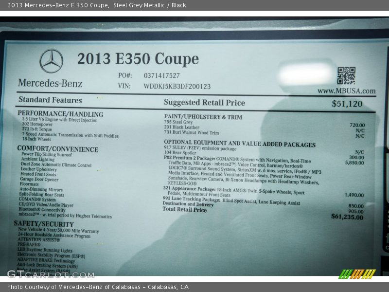 Steel Grey Metallic / Black 2013 Mercedes-Benz E 350 Coupe