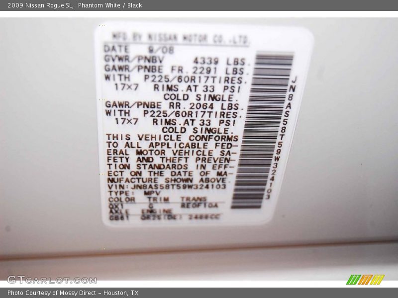 Phantom White / Black 2009 Nissan Rogue SL