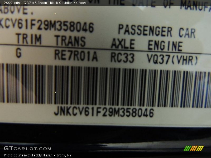 Black Obsidian / Graphite 2009 Infiniti G 37 x S Sedan